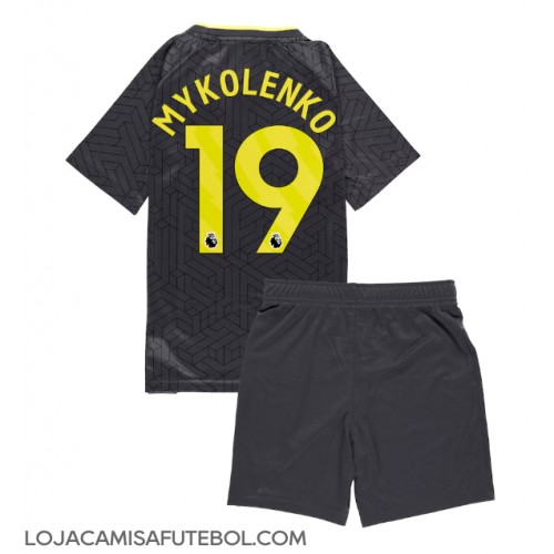 Camisa de Futebol Everton Vitaliy Mykolenko #19 Equipamento Secundário Infantil 2024-25 Manga Curta (+ Calças curtas)